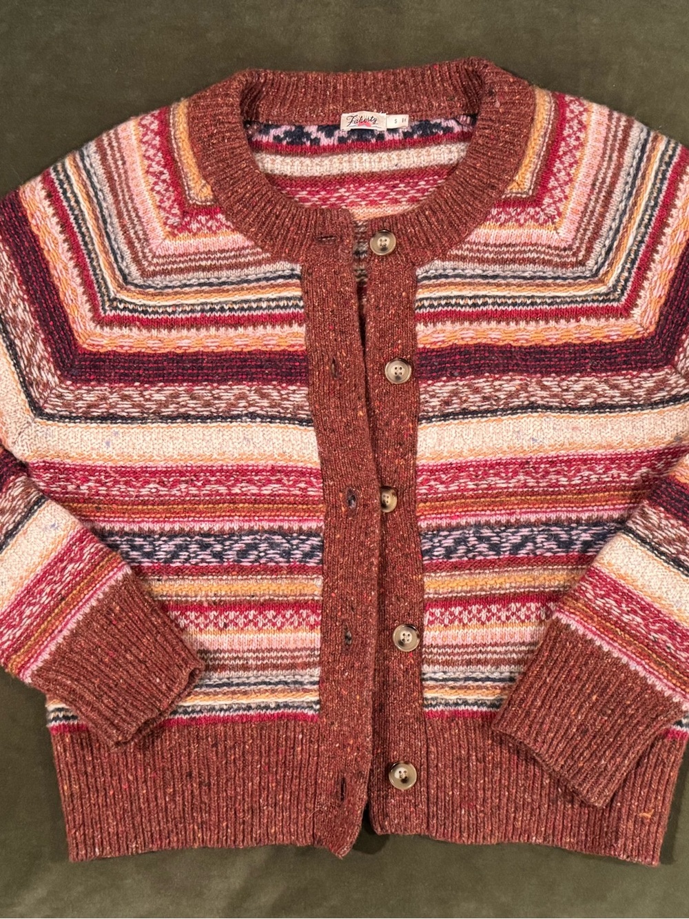 Faherty Multicolor Striped Button Cardigan in Rust and Pink - Picture 3 of 6